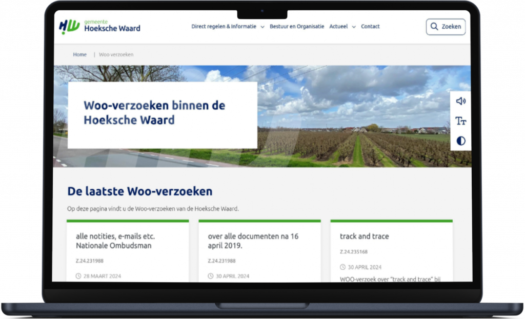 Overzichtspagina met de Woo-verzoeken van gemeente Hoeksche Waard.